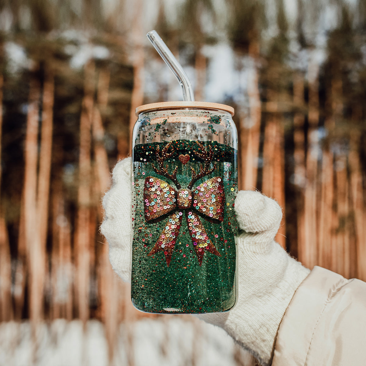 Holiday glass coffee cup 17oz - Christmas glitter sequin bow reindeer tumbler bamboo lid - Sparkly festive drinkware
Christmas coffee gifts glass tumbler 17oz - Glitter sequin reindeer bow holiday drinkware bamboo lid - Sparkly kitchen accessories